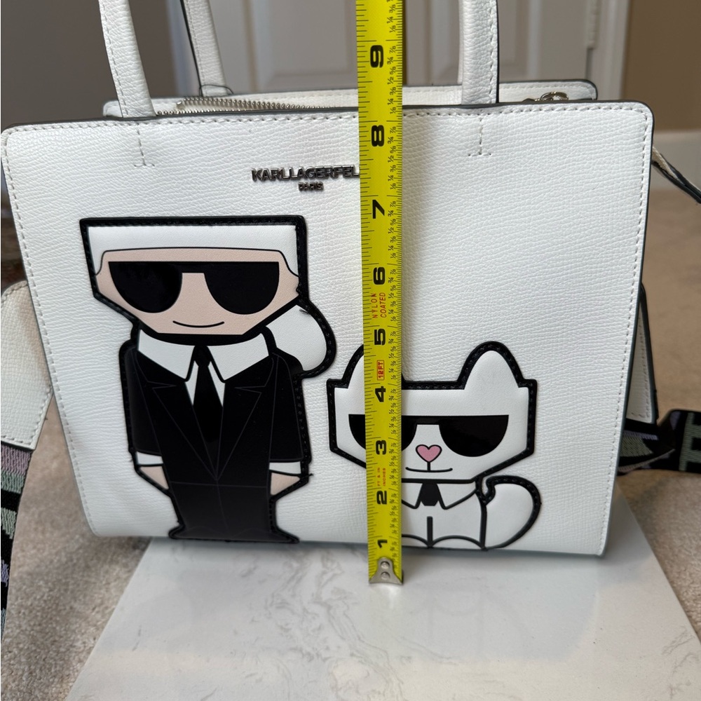 NWT Karl Lagerfeld Paris Maybelle Crossbody Bag White Faux Leather Patch - Picture 9 of 11
